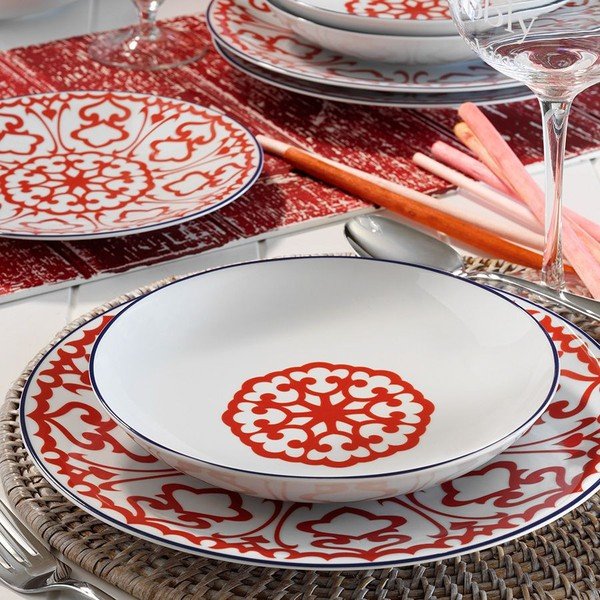 24-dielny set bílého porcelánového riadu s červeným vzorom Kütahya Porselen Desen-image-1