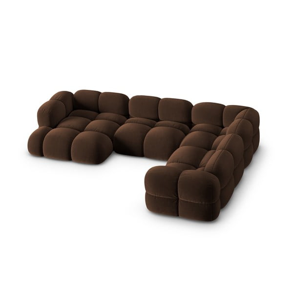 Tmavohnedá zamatová rohová pohovka (pravý roh/do tvaru "U") Loretto – Cosmopolitan Design