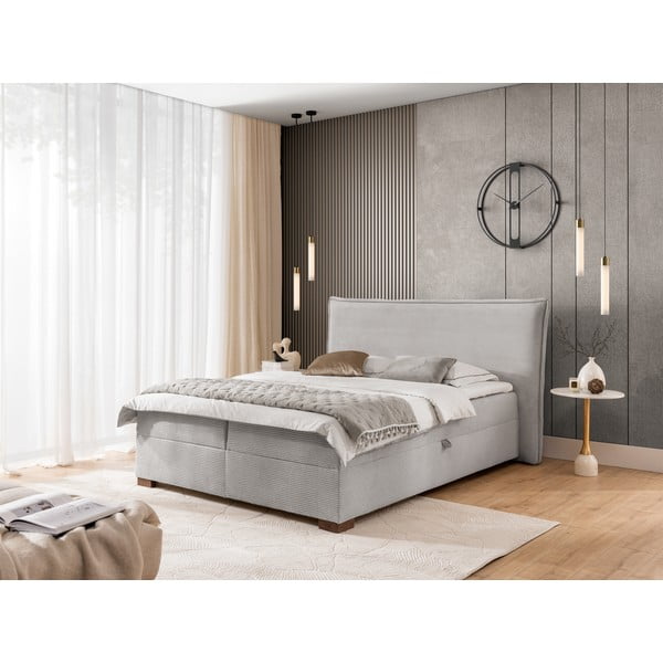 Svetlosivá boxspring posteľ s úložným priestorom 160x200 cm Lysa – Ropez-image-1