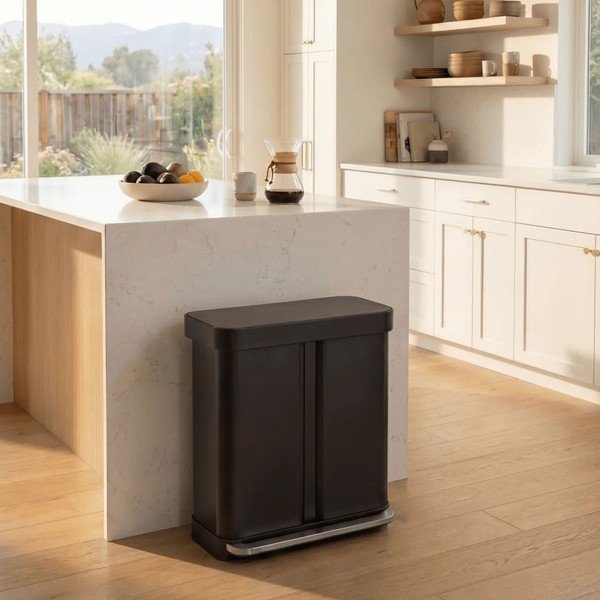 Matne čierny oceľový odpadkový kôš 34+24 l na triedený odpad/pedálový – simplehuman-image-2