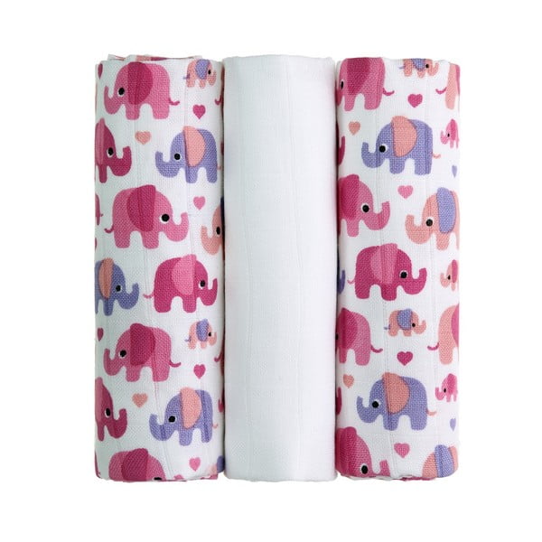 Súprava 3 látkových plienok T-TOMI Pink Elephants, 70 x 70 cm