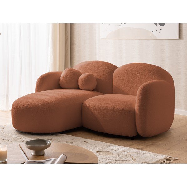 Terakotová rohová pohovka z textílie buklé (ľavý roh/s leňoškou) Orbit – Ropez-image-4