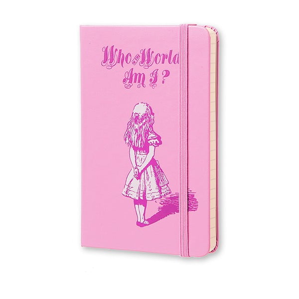 Malý ružový zápisník Moleksine Alice in Wonderland, bez linajok