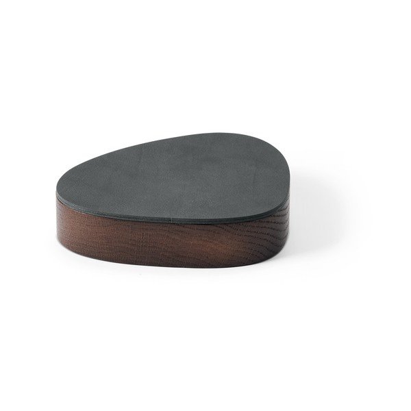Antracitový/hnedý drevený/z eko kože úložný box s vekom/dekoratívny 14x12,5x3,5 cm Curve Nupo – LIND DNA