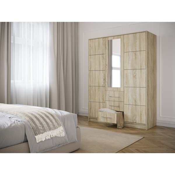 Šatníková skriňa v dekore duba so zrkadlom 147x200 cm Derry - Cosmopolitan Design-image-1