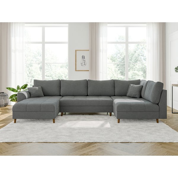 Sivá rohová pohovka z textílie bouclé (ľavý roh/do "U") Ariella – Ropez-image-1