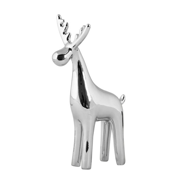 Dekoratívna keramická soška v striebornej farbe KJ Collection Reindeer Silver, 17 cm