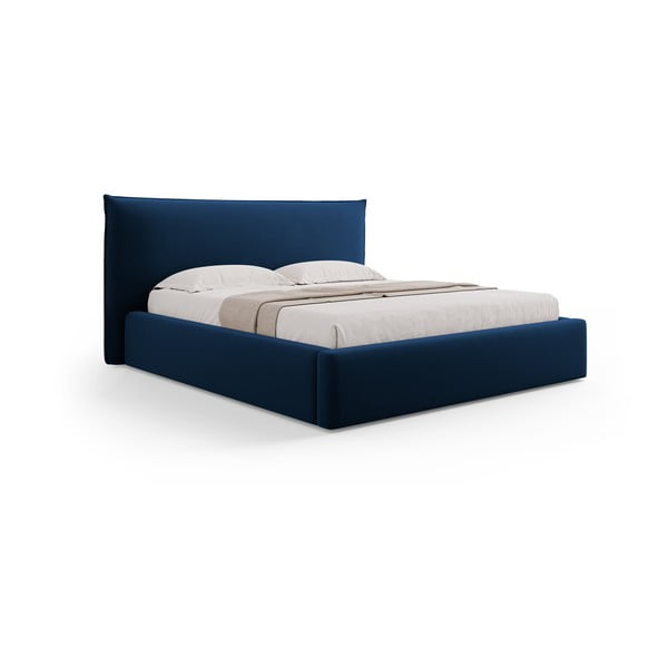 Tmavomodrá čalúnená dvojlôžková posteľ s úložným priestorom a roštom 140x200 cm Elio – Milo Casa-image-4
