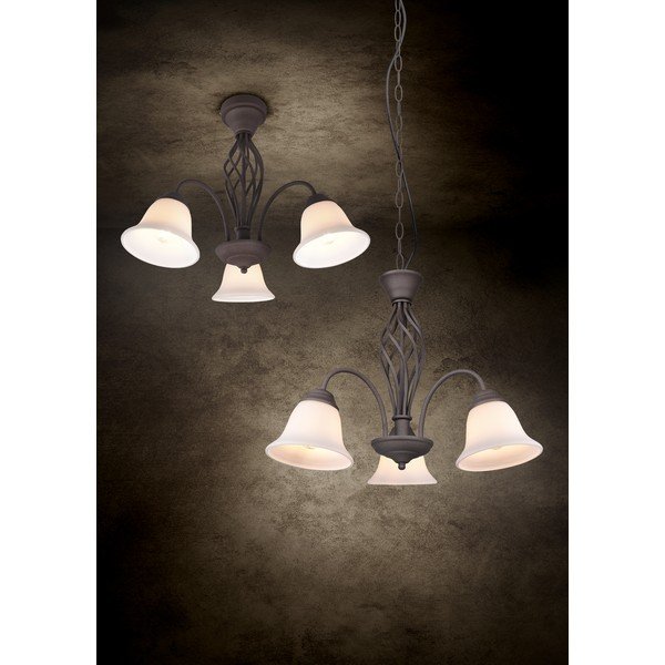 Tmavohnedé stropné svietidlo so skleneným tienidlom Rustica – Trio-image-3