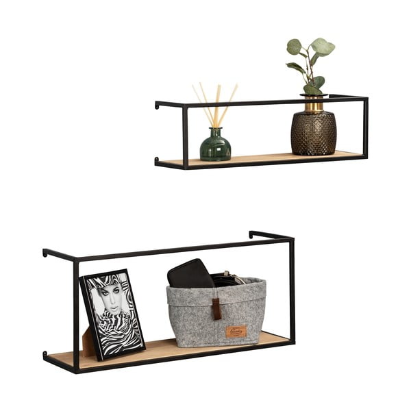 Súprava 2 borovicových políc s čiernou kovovou konštrukciou Wenko Pieces, dĺžka 55 cm-image-3