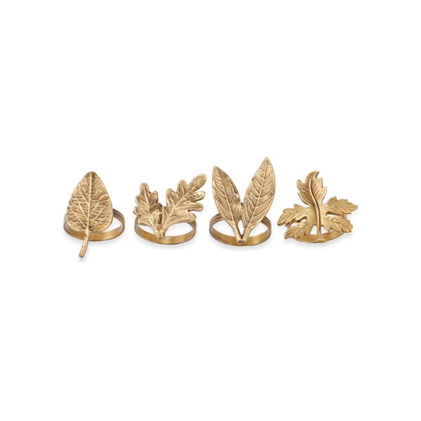 Súprava 4 spôn na obrúsky v zlatej farbe Nkuku Leaf Brass
