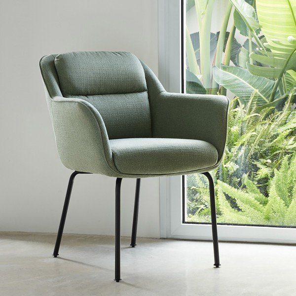 Zelené čalúnené jedálenské kreslo s podrúčkami Sadira – Teulat-image-1