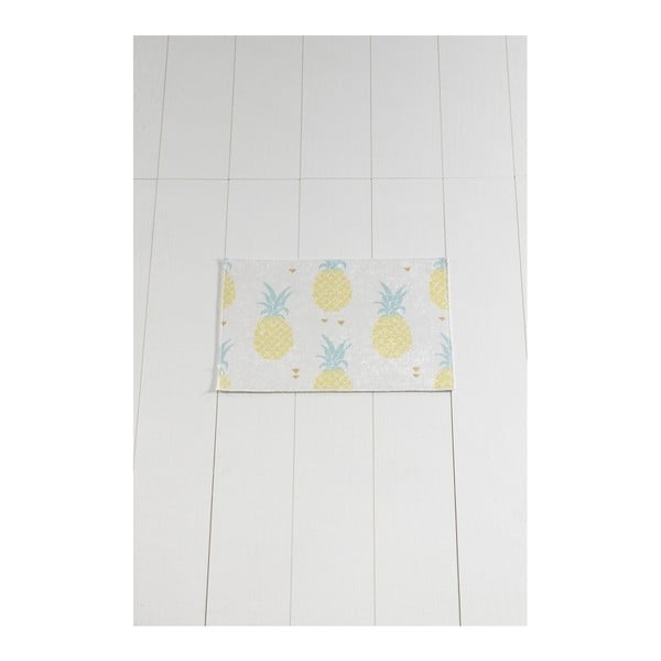 Bielo-žltá kúpeľňová predložka Tropica Ananas, 60 × 40 cm