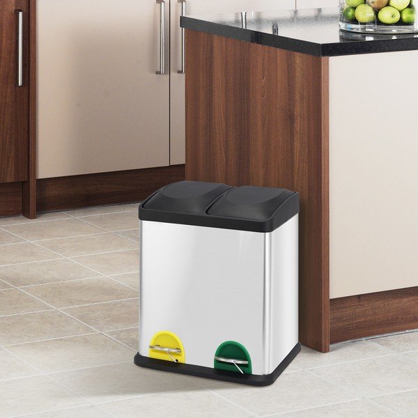 Oceľový odpadkový kôš 2x20 l na triedený odpad/nášľapný v matne striebornej farbe Tri Selectif – MSV-image-1