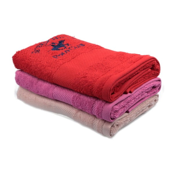 Sada ružového, červeného a svetloružového uteráka Beverly Hills Polo Club Tommy Orj, 50 × 100 cm