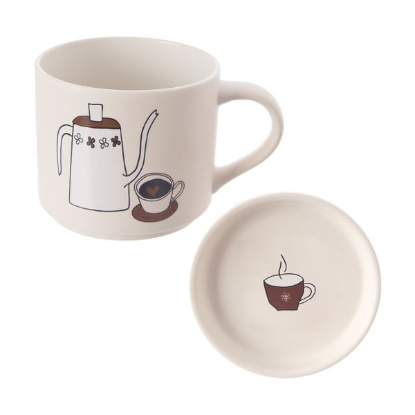 Biely porcelánový hrnček s viečkom 450 ml – Orion