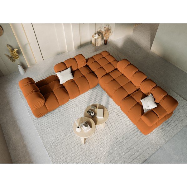 Oranžová zamatová podnožka Bellis – Micadoni Home-image-1