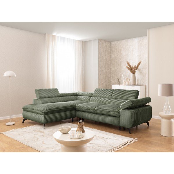 Zelená menčestrová rohová pohovka (ľavý roh/do L) Marbeya  – Ropez-image-1