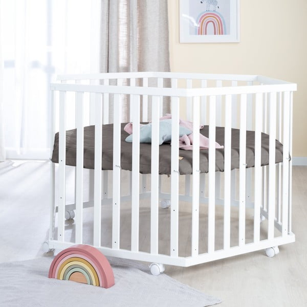 Biela detská ohrádka s nastaviteľnou výškou/na kolieskach – Roba-image-3