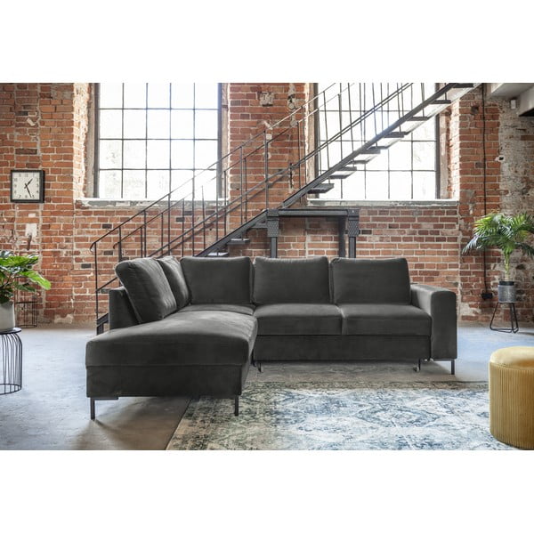 Tmavosivá zamatová rozkladacia rohová pohovka (ľavý roh) Lofty Lilly – Miuform-image-4