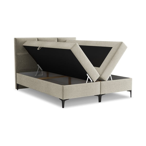 Taupe boxspring posteľ s úložným priestorom 140x200 cm Pakalana – Makamii-image-1