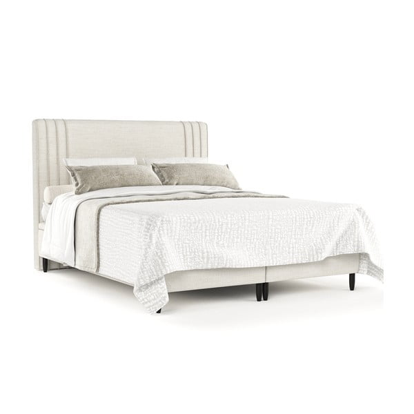 Béžová čalúnená dvojlôžková posteľ s úložným priestorom 200x200 cm Musca – Maison de Rêve-image-2