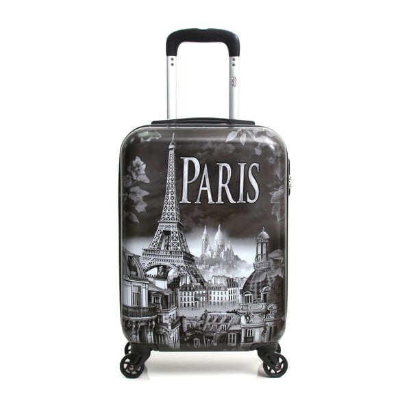 Sivý cestovný kufor na kolieskach Hello Paris
