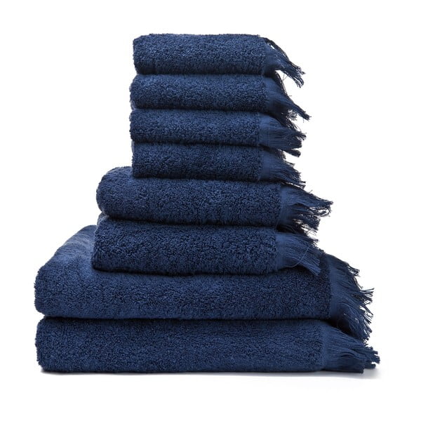 Set 6 modrých bavlnených uterákov a 2 osušiek Casa Di Bassi Bath
