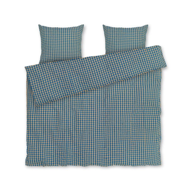 Okrovožlto-modré predĺžené krepové obliečky na dvojlôžko 200x220 cm Bæk&Bølge – JUNA