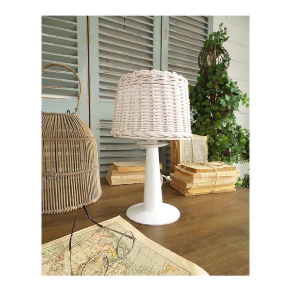 Biela stolová lampa s ratanovým tienidlom Orchidea Milano Summer