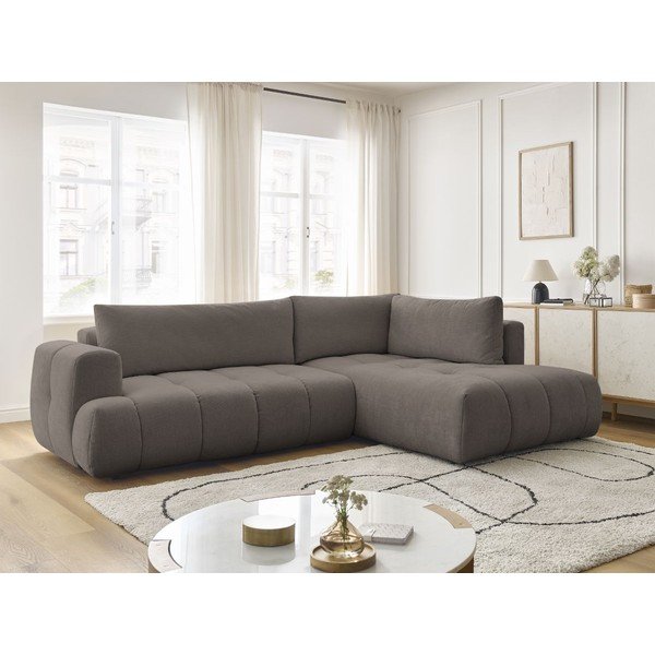 Taupe rozkladacia/s úložným priestorom rohová pohovka (pravý roh/do L) Fuji – Bobochic Paris-image-1