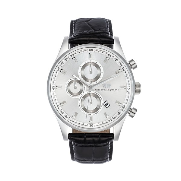 Čierne pánske hodinky s ciferníkom v striebornej farbe Rhodenwald & Söhne Galanado