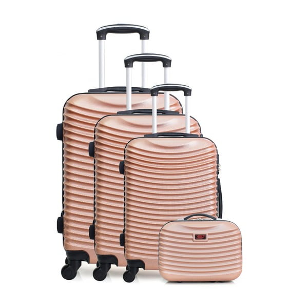 Sada 4 cestovných kufrov vo farbe ružového zlata na kolieskach Hero Etna-C