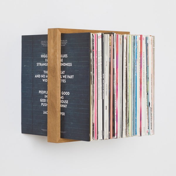 Polica na vinylové platne z dubového dreva das kleine b Platte, výška 35 cm