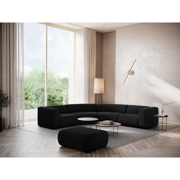 Čierna zamatová rohová pohovka Ekahi – Makamii-image-1