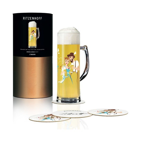Set pivného pohára z krištáľového skla a 5 podtáciek Ritzenhoff Amdrea Arnolt, 596 ml-image-1