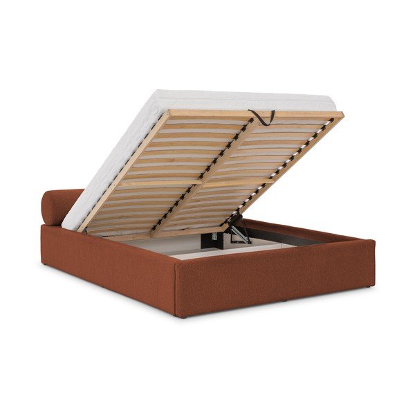 Čalúnená dvojlôžková posteľ s úložným priestorom s roštom 140x200 cm v terakotovej farbe Cille – Ropez-image-2