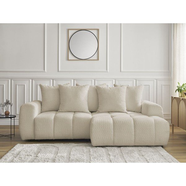 Béžová rozkladacia/s úložným priestorom rohová pohovka z textílie buklé (pravý roh/s leňoškou) Roxelane – Bobochic Paris-image-1