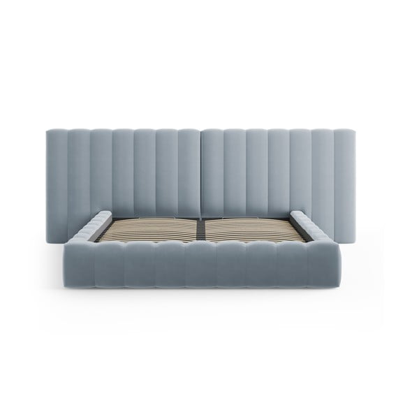 Svetlomodrá čalúnená dvojlôžková posteľ s úložným priestorom a roštom 180x200 cm Gina – Milo Casa-image-2