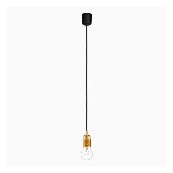 Závesné svietidlo s čiernym káblom a objímkou v zlatej farbe Bulb Attack Uno