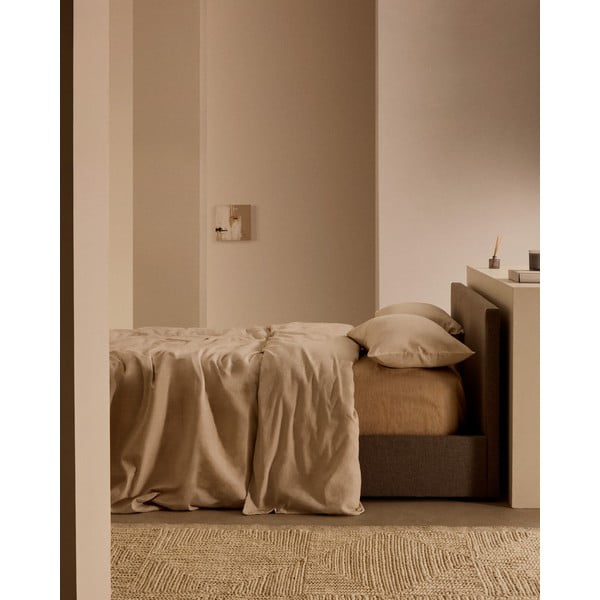 Sivá čalúnená jednolôžková posteľ s úložným priestorom s roštom 90x200 cm Nahiri – Kave Home-image-2