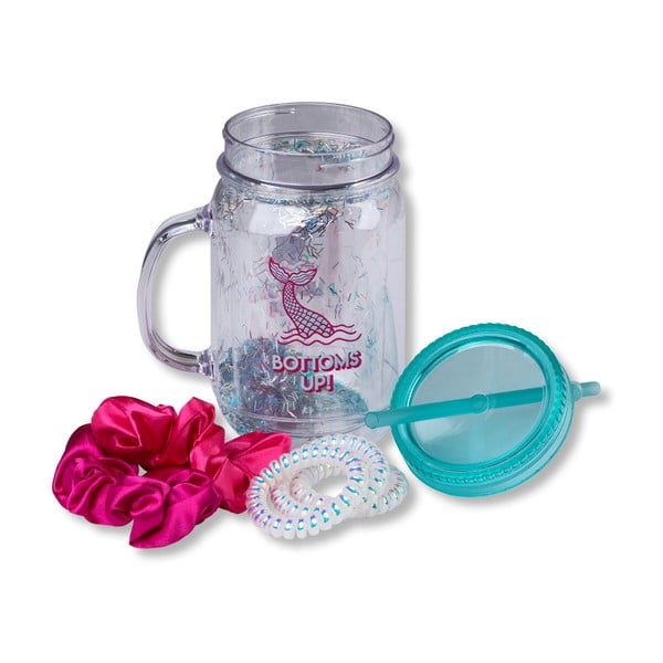 Set poháre s uchom, viečkom, slamkou a gumičkami do vlasov Tri-Coastal Design Mermaid
