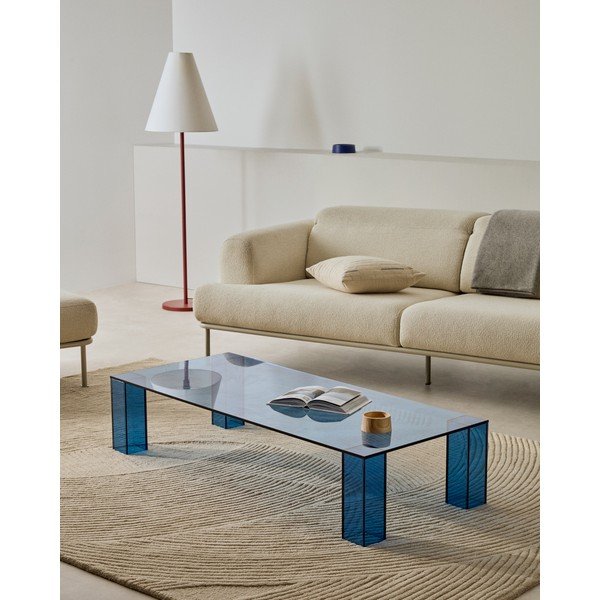 Modrý sklenený konferenčný stolík 60x140 cm Adularia – Kave Home-image-2