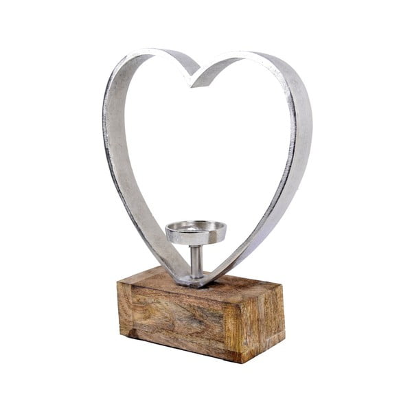 Dekoratívny svietnik v tvare srdca s dreveným podstavcom Ego Dekor, výška 38,5 cm