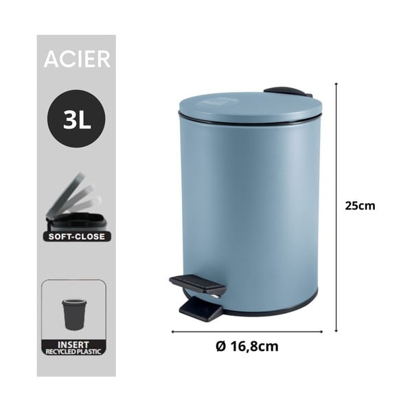 Svetlomodrý nášľapný oceľový odpadkový kôš 3 l Adelar – Spirella-image-4