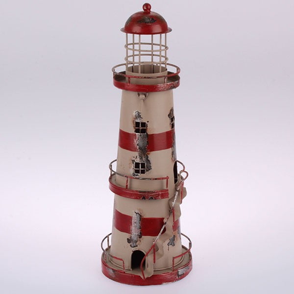 Kovový závesný svietnik Red Stripes Lighthouse, 32 cm