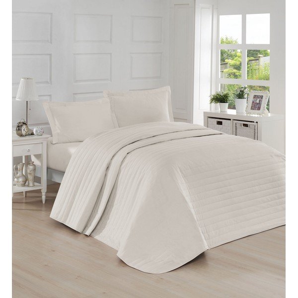 Krémový ľahký prešívaný pléd Mijolnir Monart, 220 × 240 cm-image-1