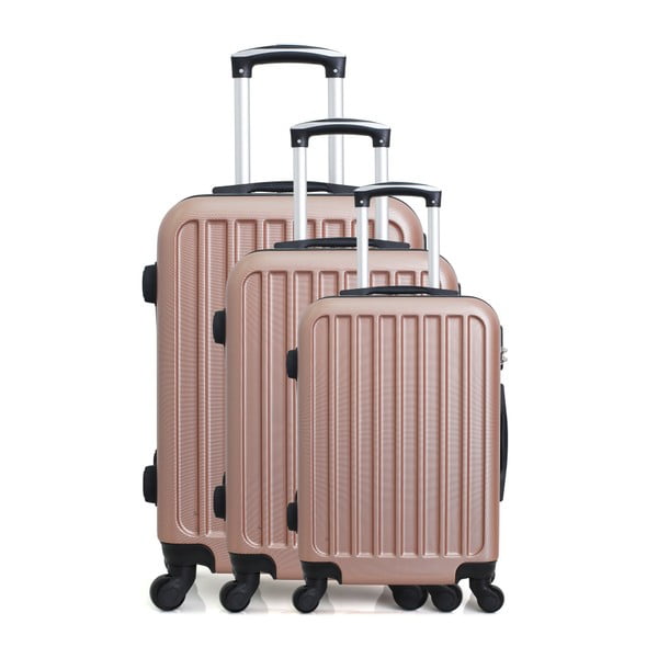 Sada 3 ružových cestovných kufrov na kolieskach Hero Tokyo