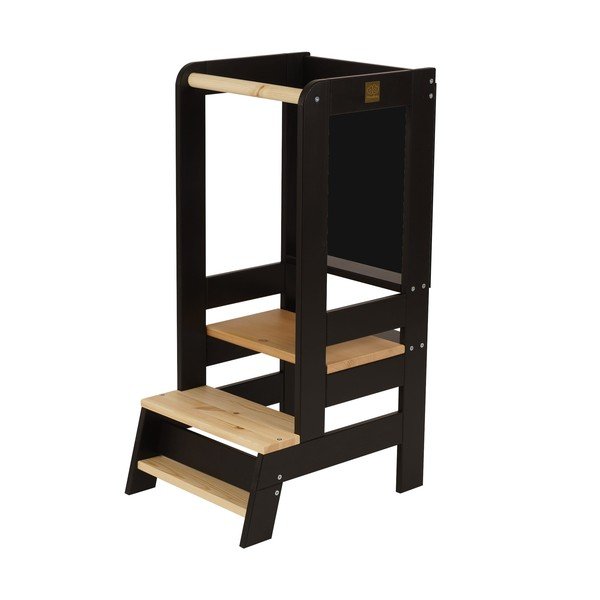 Čierna/v prírodnej farbe učiaca veža z borovicového dreva Montessori – Meowbaby