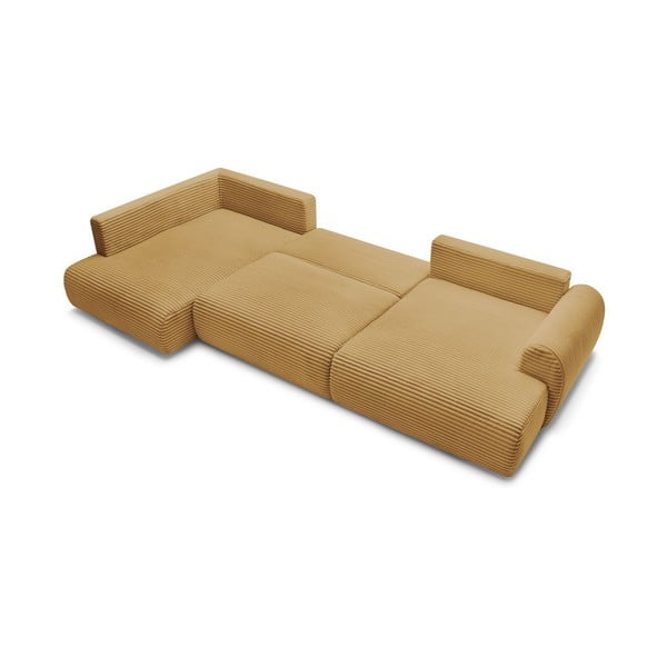 Menčestrová rozkladacia/s úložným priestorom rohová pohovka v horčicovej farbe (ľavý roh/do tvaru "U") Lucien – Bobochic Paris-image-4